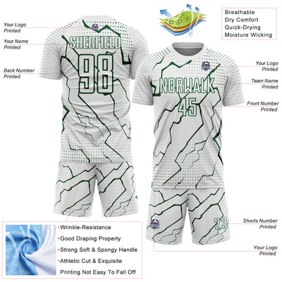 Custom White Green Lightning Sports Sublimation Soccer Uniform Jersey