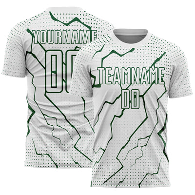 Custom White Green Lightning Sports Sublimation Soccer Uniform Jersey