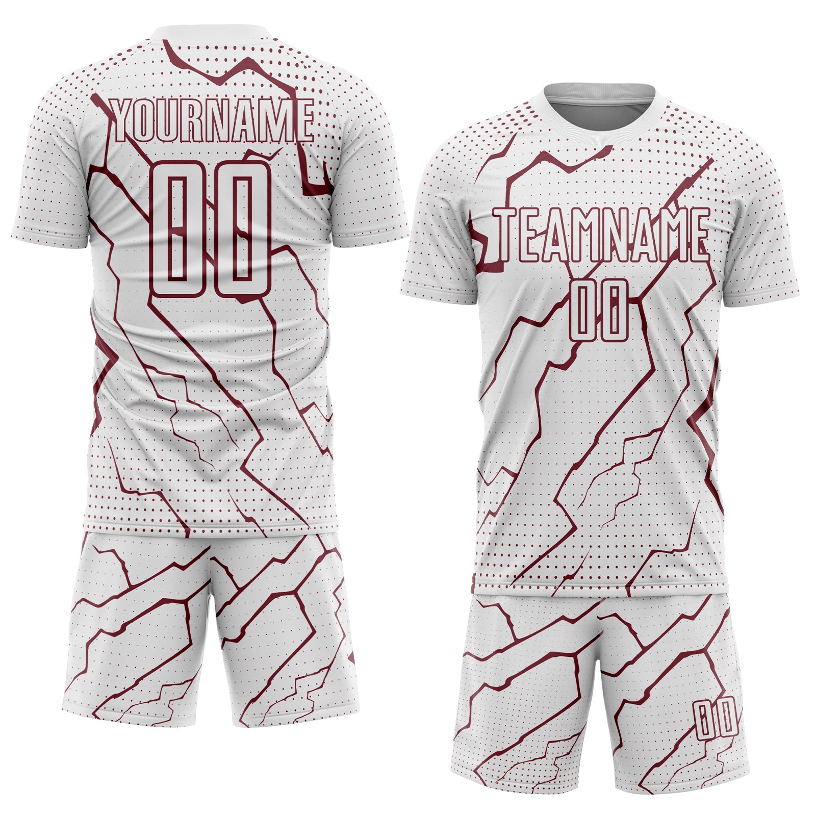 Custom White Burgundy Lightning Sports Sublimation Soccer Uniform Jersey