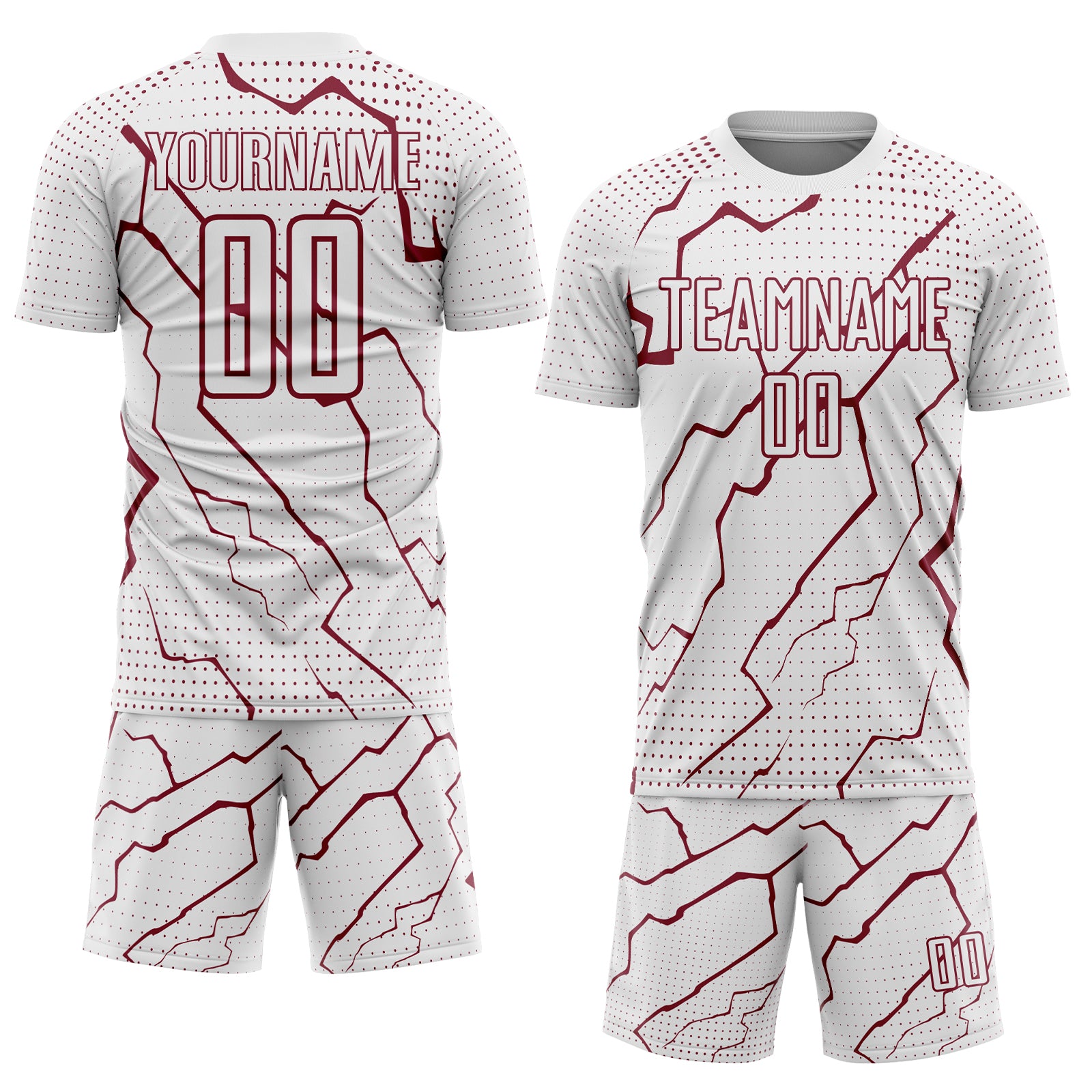 Custom White Crimson Lightning Sports Sublimation Soccer Uniform Jersey