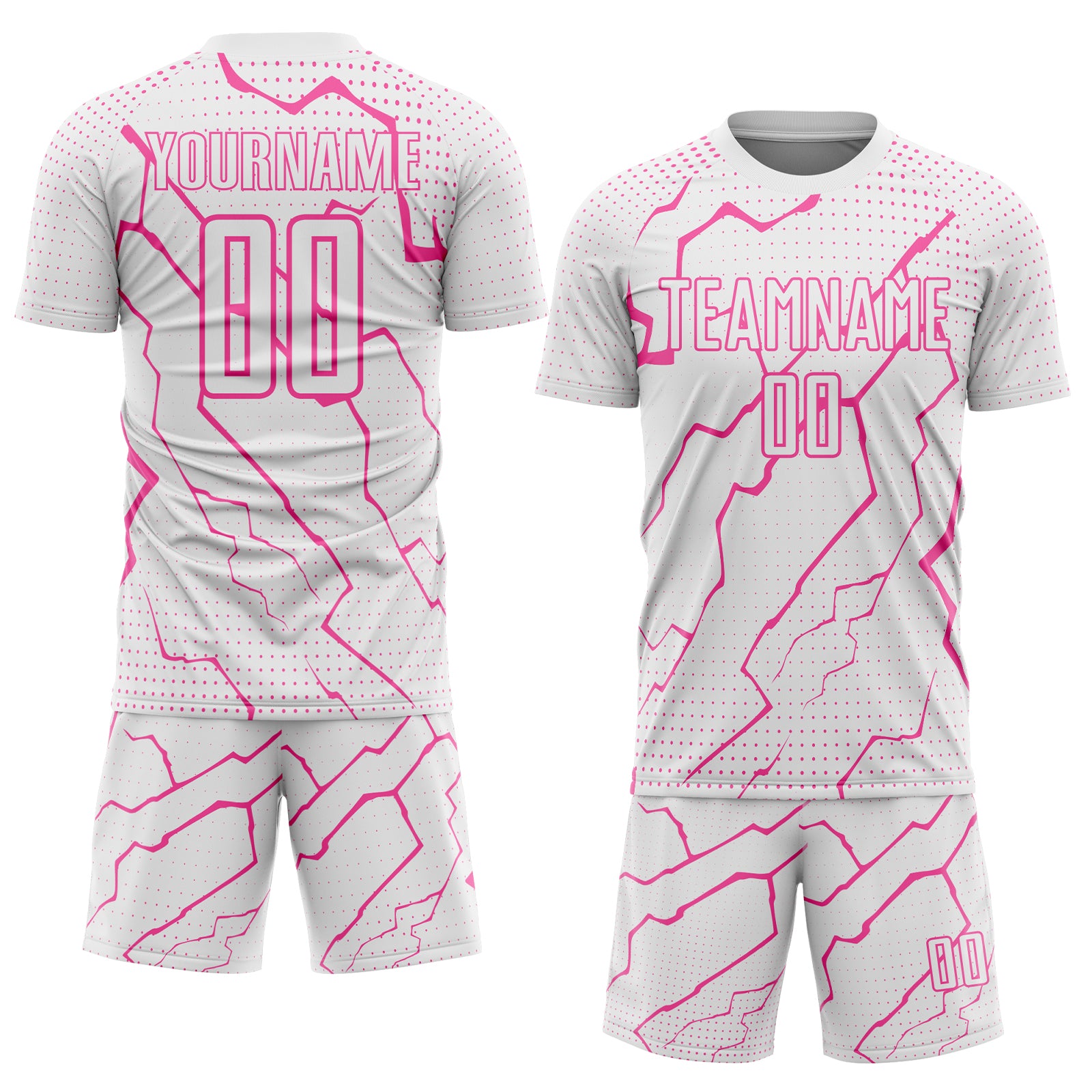 Custom White Pink Lightning Sports Sublimation Soccer Uniform Jersey