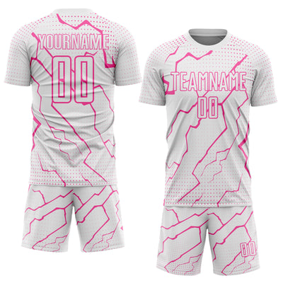 Custom White Pink Lightning Sports Sublimation Soccer Uniform Jersey