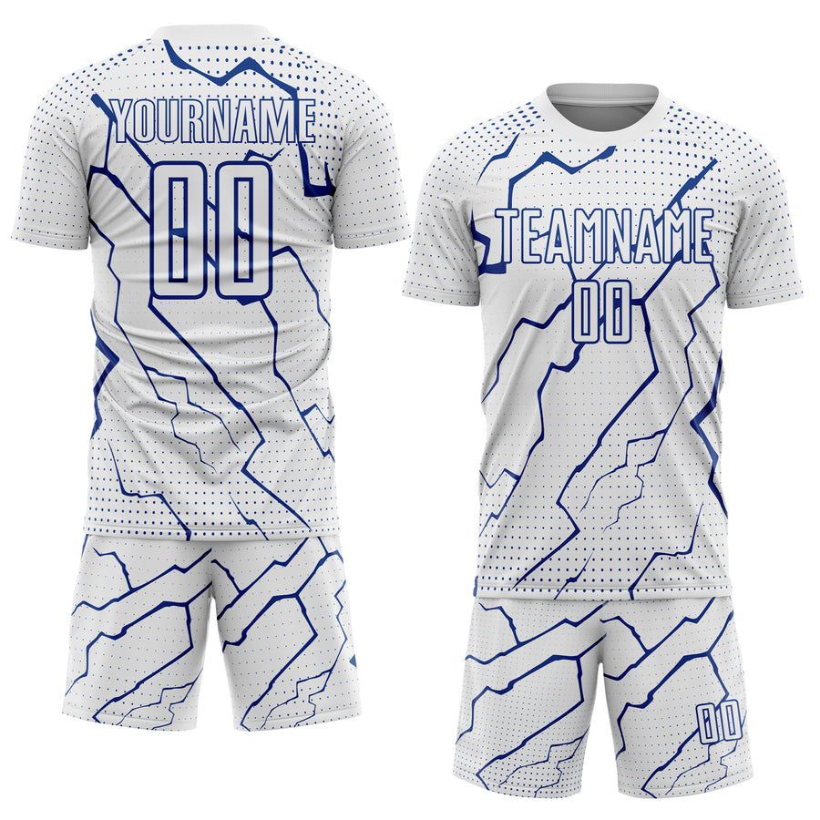 Custom White Royal Lightning Sports Sublimation Soccer Uniform Jersey