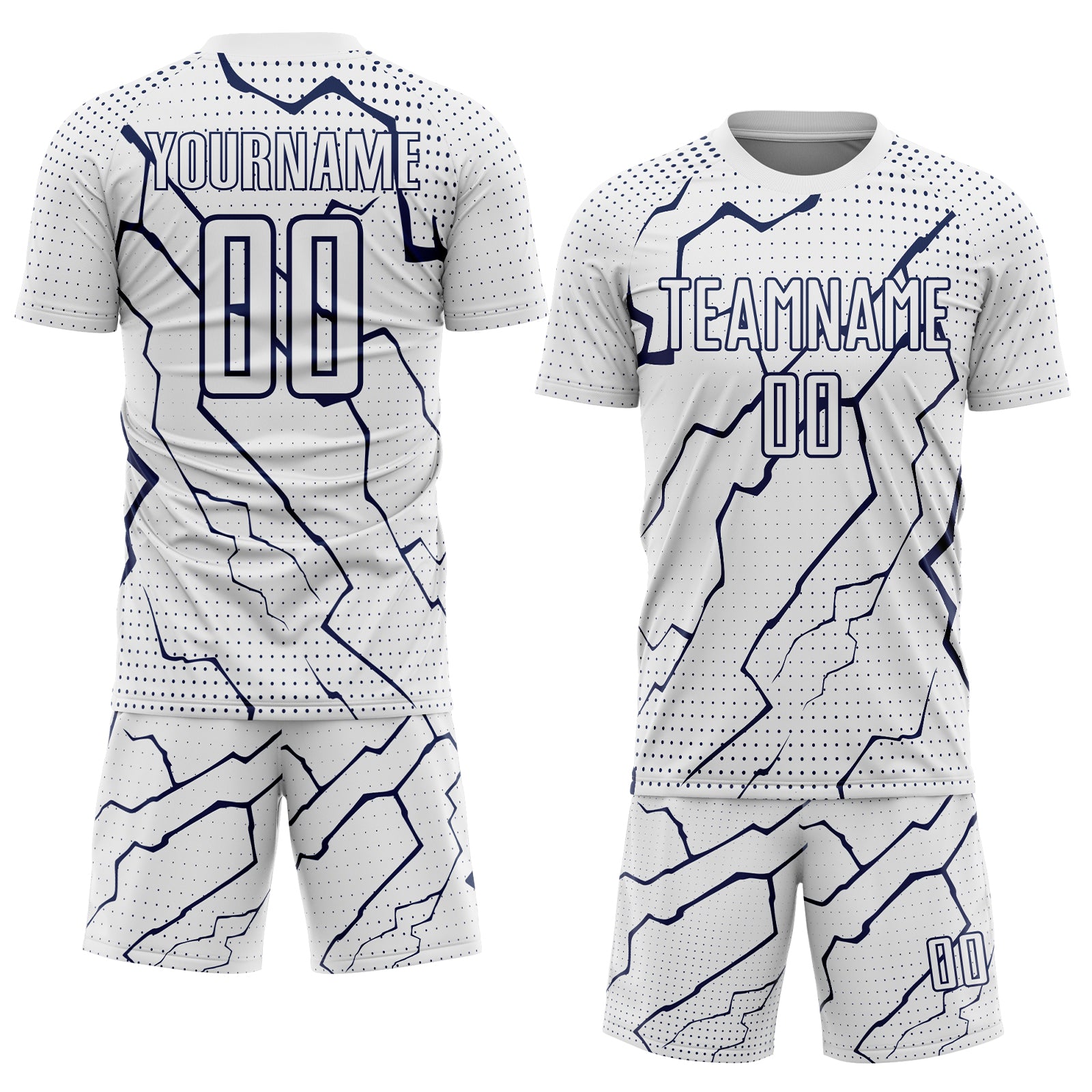Custom White Navy Lightning Sports Sublimation Soccer Uniform Jersey