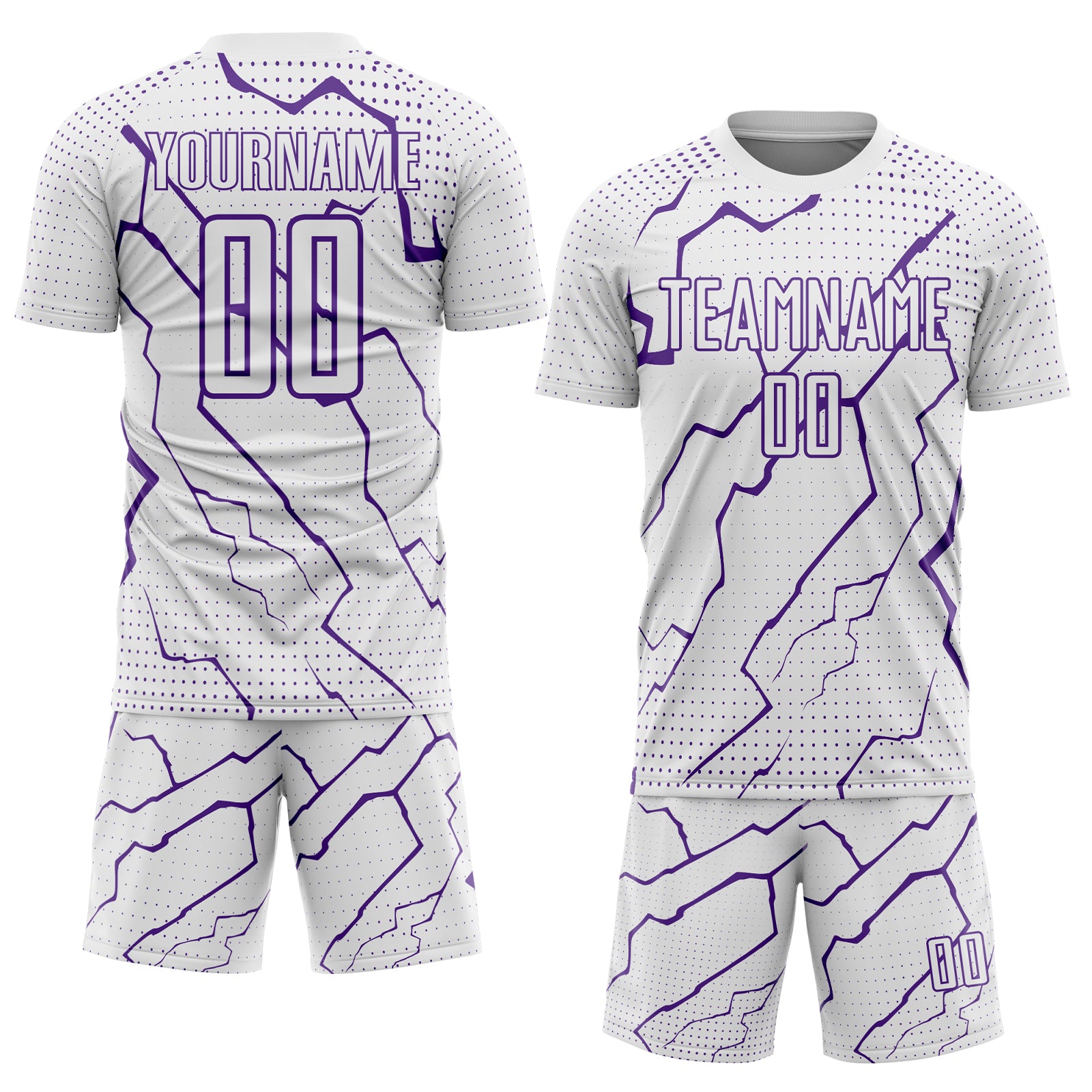 Custom White Purple Lightning Sports Sublimation Soccer Uniform Jersey
