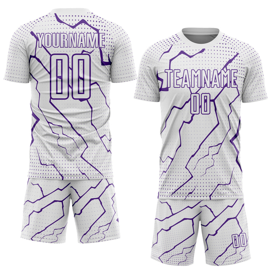 Custom White Purple Lightning Sports Sublimation Soccer Uniform Jersey