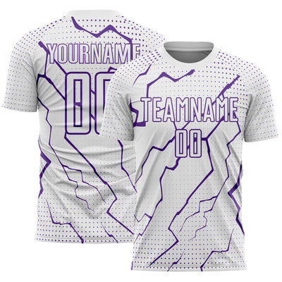 Custom White Purple Lightning Sports Sublimation Soccer Uniform Jersey
