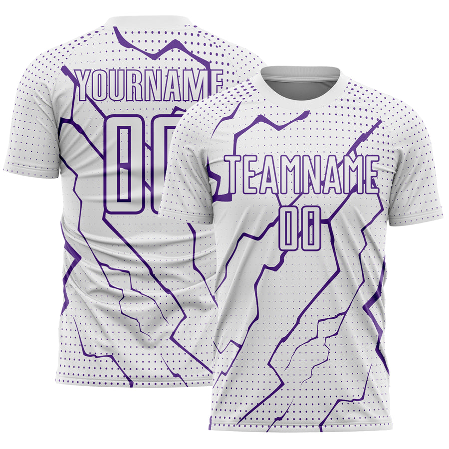 Custom White Purple Lightning Sports Sublimation Soccer Uniform Jersey