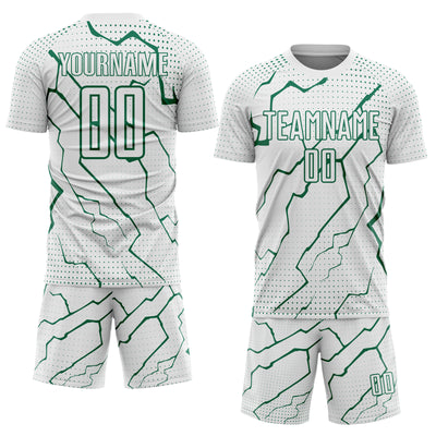 Custom White Kelly Green Lightning Sports Sublimation Soccer Uniform Jersey