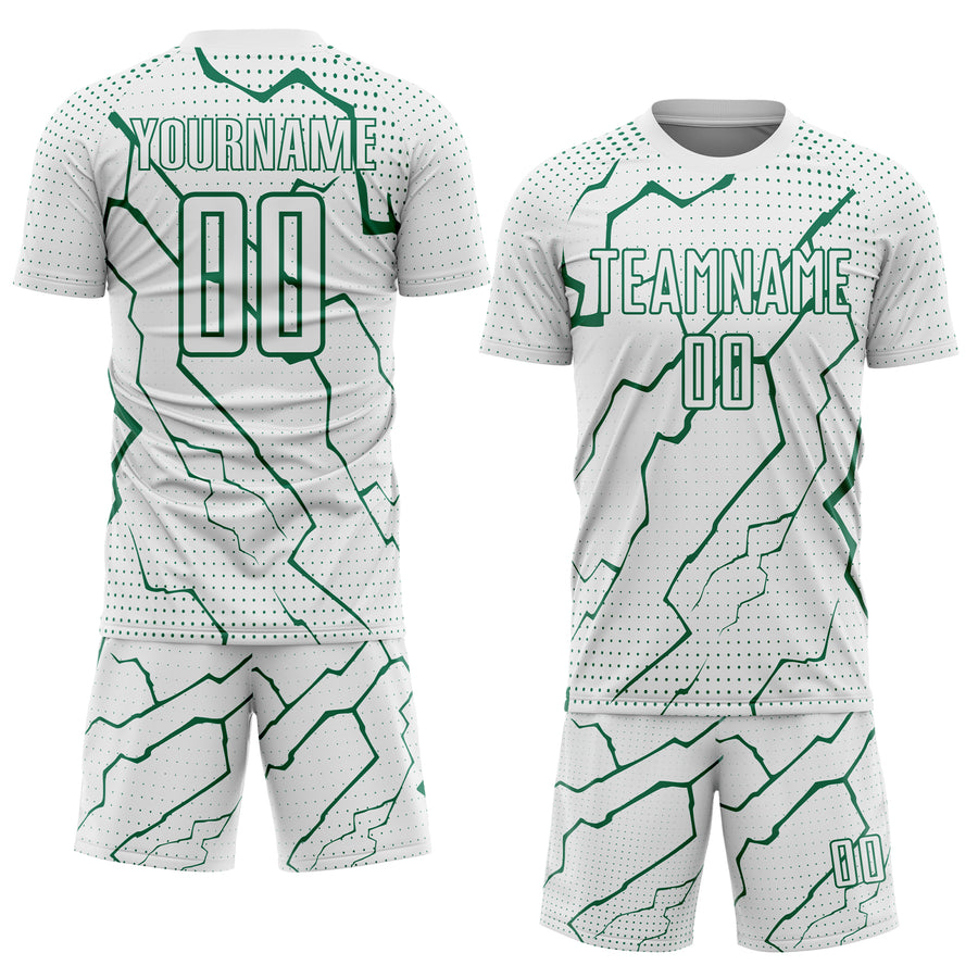 Custom White Kelly Green Lightning Sports Sublimation Soccer Uniform Jersey