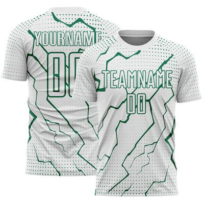 Custom White Kelly Green Lightning Sports Sublimation Soccer Uniform Jersey