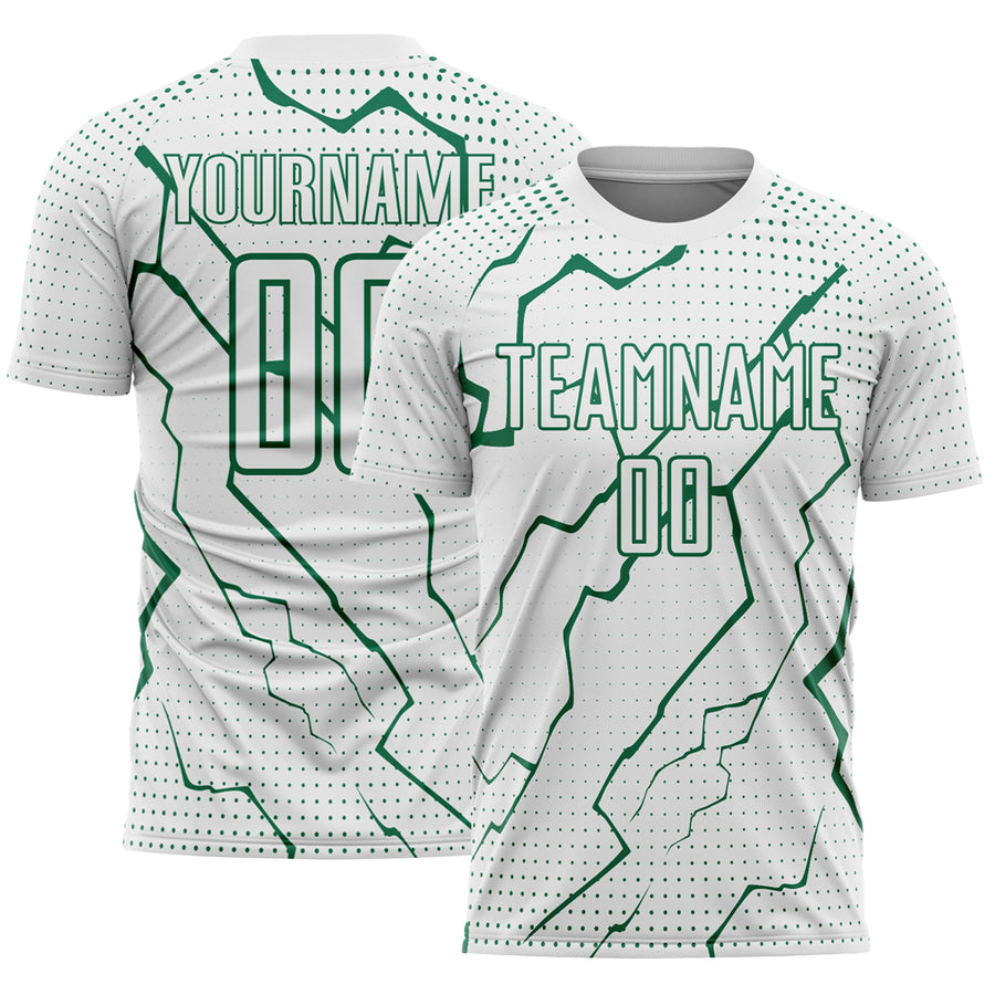 Custom White Kelly Green Lightning Sports Sublimation Soccer Uniform Jersey