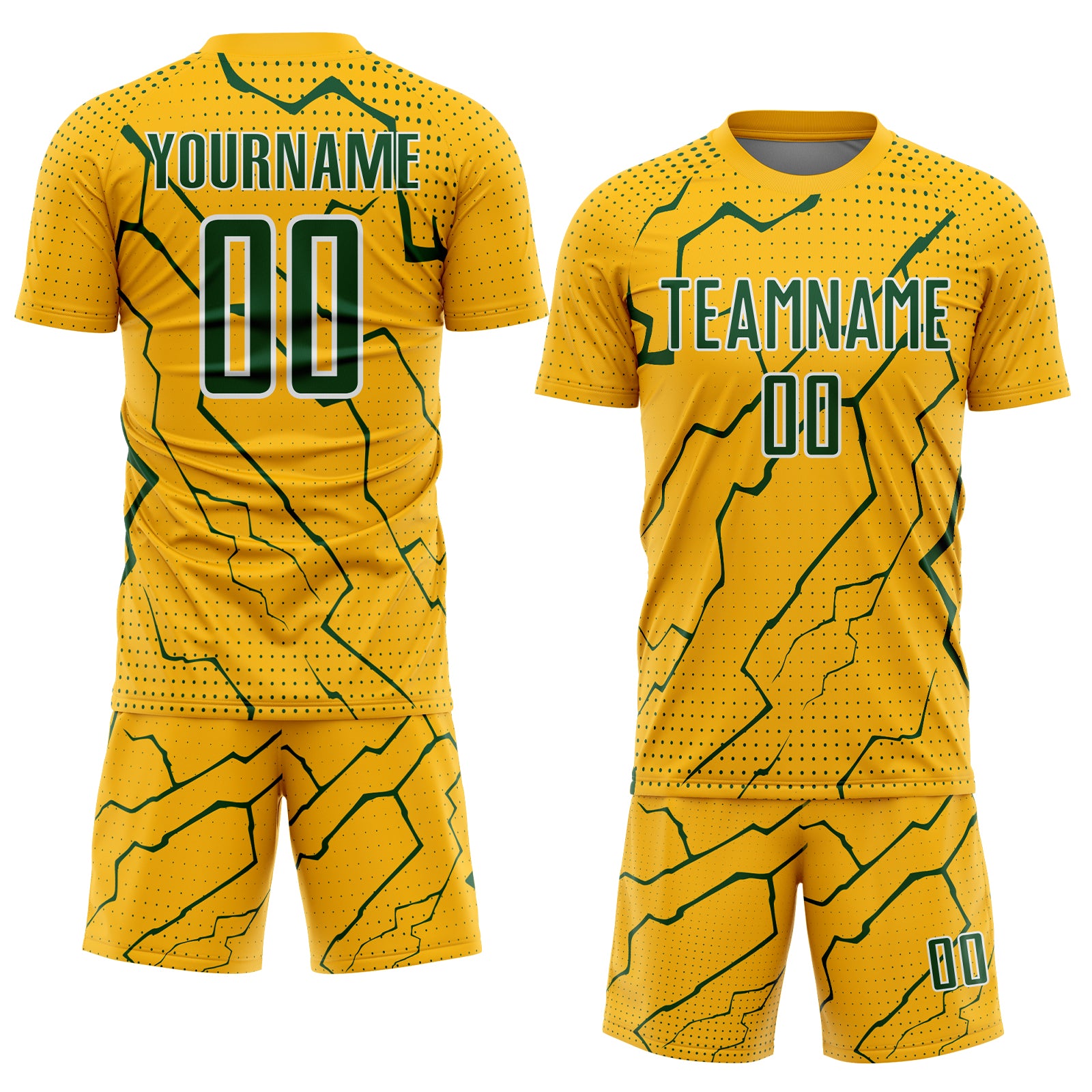 Custom Gold Green-White Lightning Sports Sublimation Soccer Uniform Jersey
