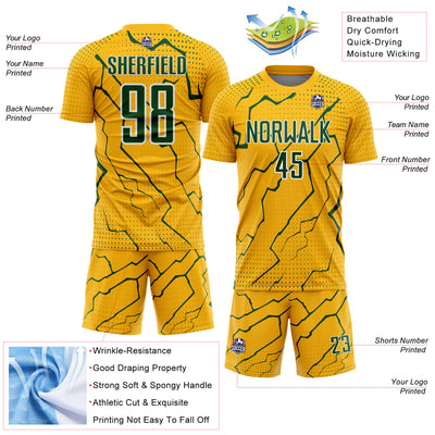 Custom Gold Green-White Lightning Sports Sublimation Soccer Uniform Jersey
