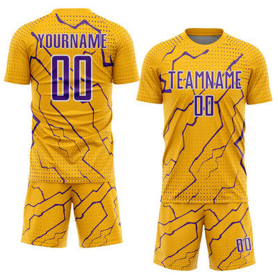 Custom Gold Purple-White Lightning Sports Sublimation Soccer Uniform Jersey
