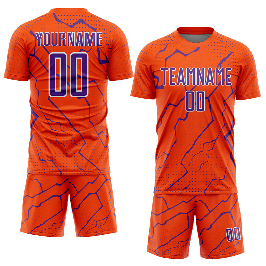 Custom Orange Purple-White Lightning Sports Sublimation Soccer Uniform Jersey