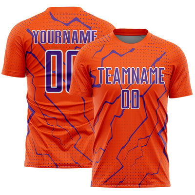 Custom Orange Purple-White Lightning Sports Sublimation Soccer Uniform Jersey