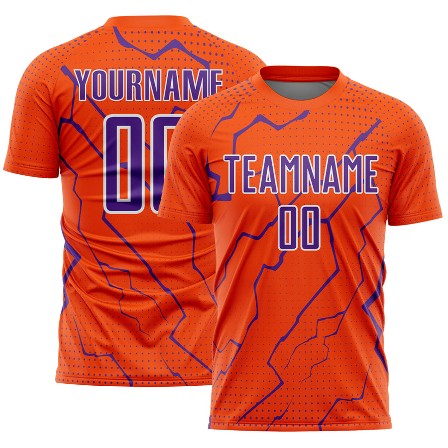 Custom Orange Purple-White Lightning Sports Sublimation Soccer Uniform Jersey
