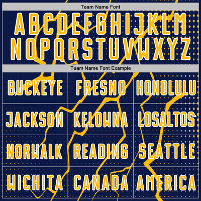 Custom Navy Gold-White Lightning Sports Sublimation Soccer Uniform Jersey