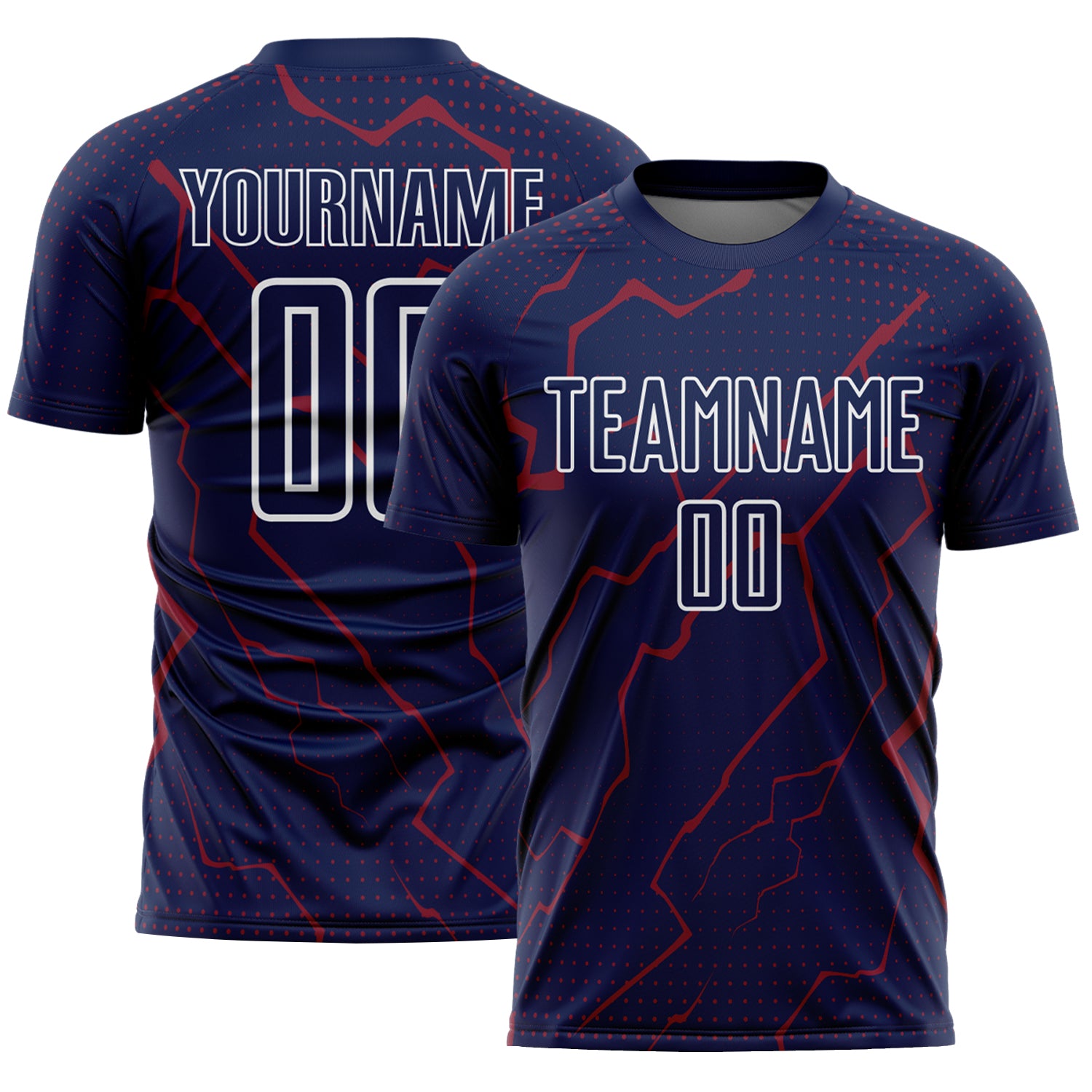 Custom Navy Crimson-White Lightning Sports Sublimation Soccer Uniform Jersey