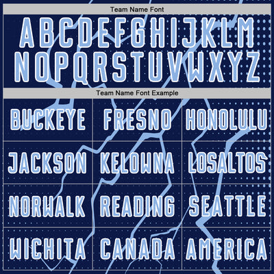 Custom Navy Light Blue-White Lightning Sports Sublimation Soccer Uniform Jersey