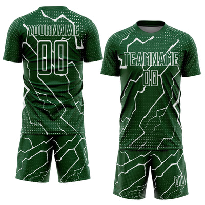 Custom Green White Lightning Sports Sublimation Soccer Uniform Jersey