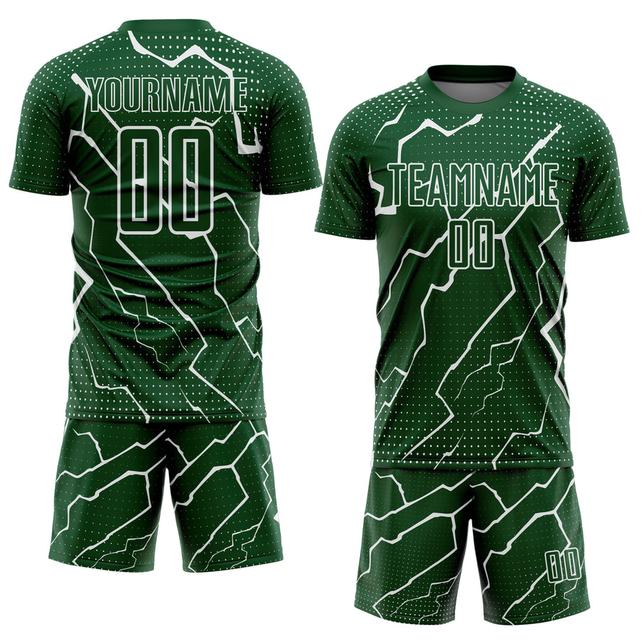 Custom Green White Lightning Sports Sublimation Soccer Uniform Jersey