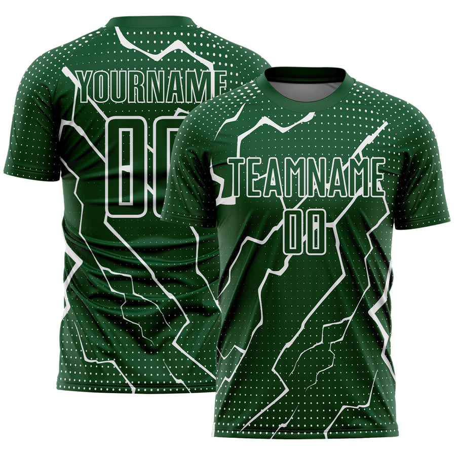 Custom Green White Lightning Sports Sublimation Soccer Uniform Jersey