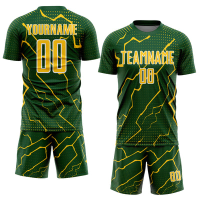 Custom Green Yellow-White Lightning Sports Sublimation Soccer Uniform Jersey