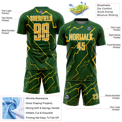 Custom Green Yellow-White Lightning Sports Sublimation Soccer Uniform Jersey