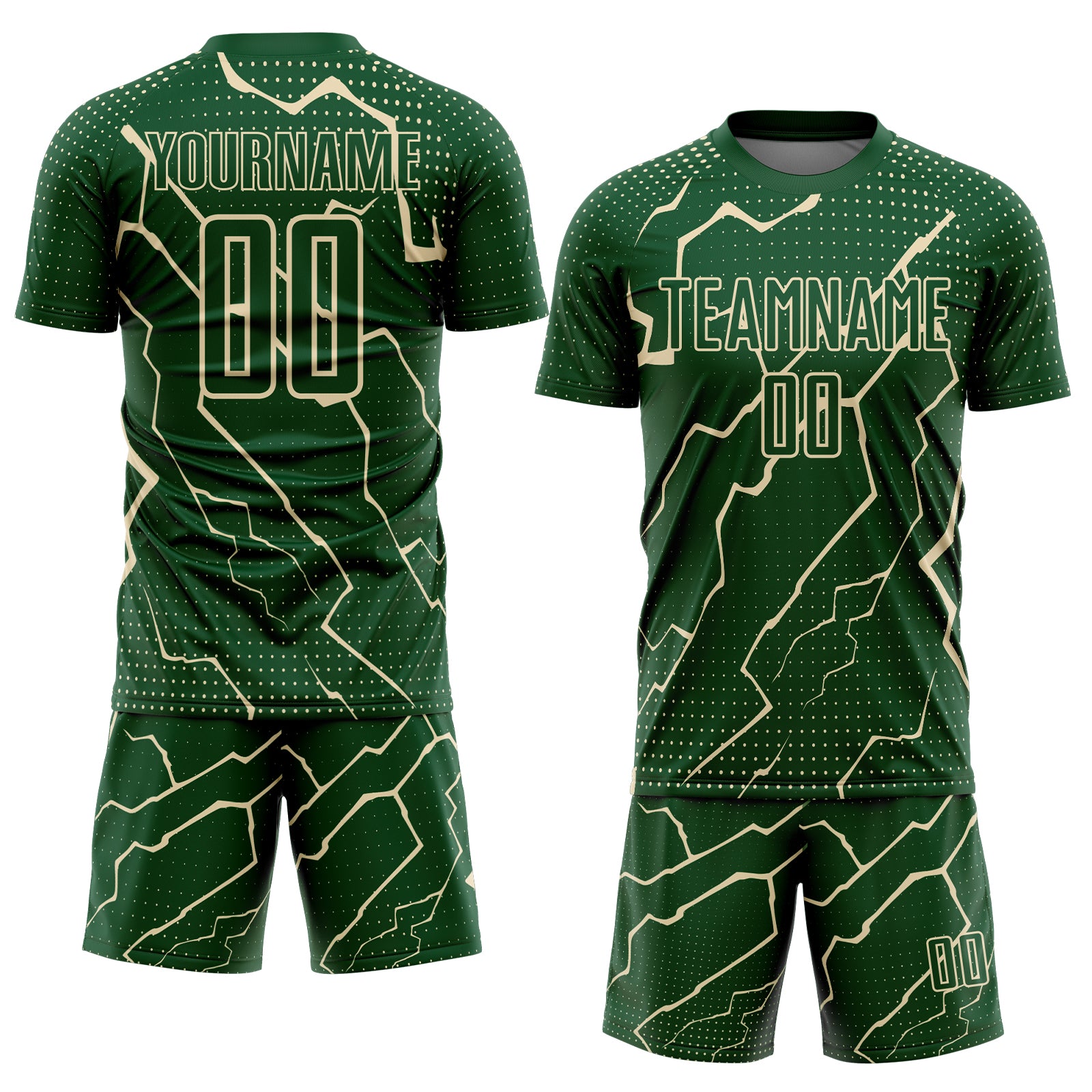 Custom Green Cream Lightning Sports Sublimation Soccer Uniform Jersey