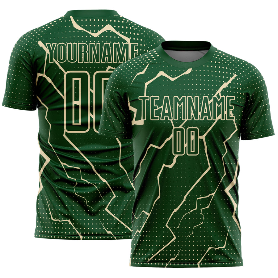 Custom Green Cream Lightning Sports Sublimation Soccer Uniform Jersey