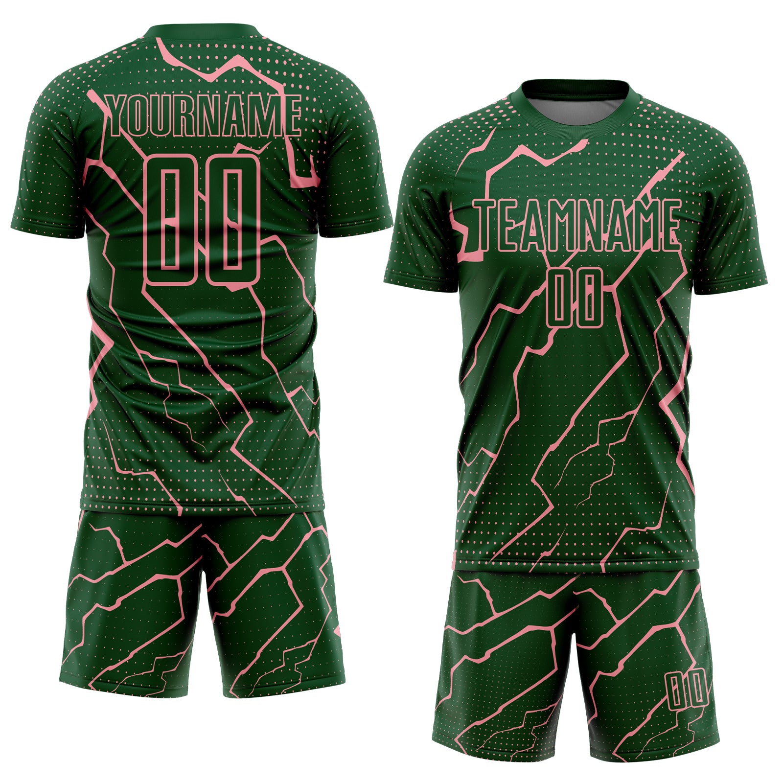 Custom Green Medium Pink Lightning Sports Sublimation Soccer Uniform Jersey