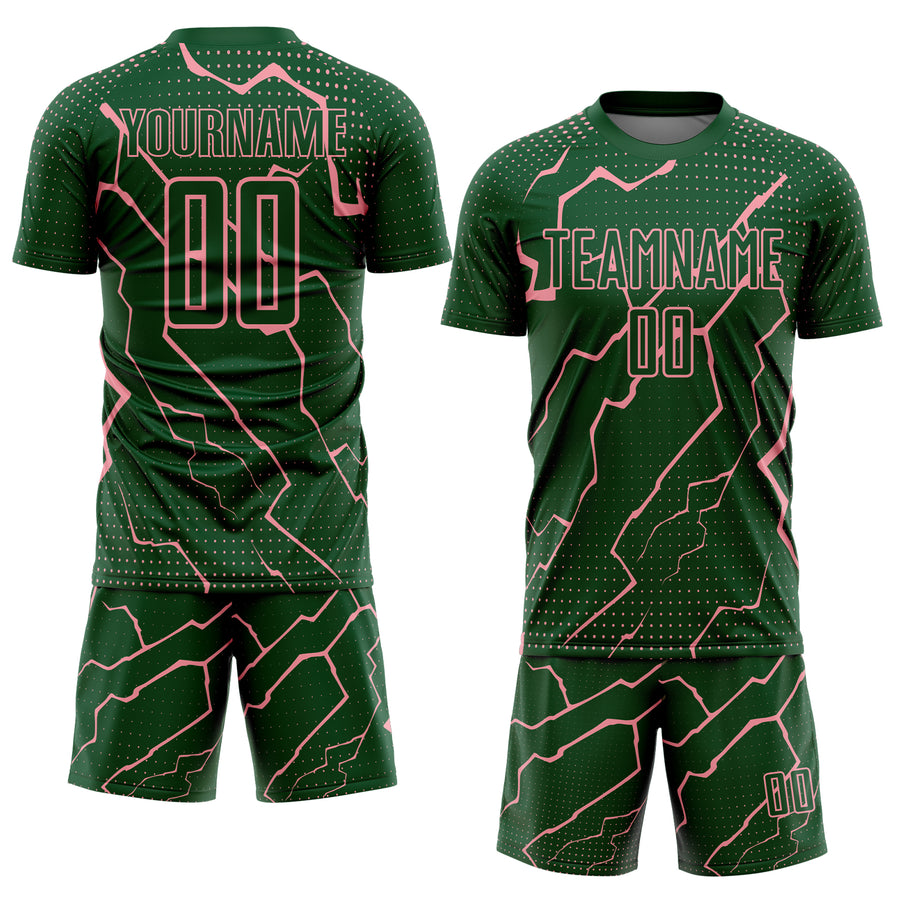 Custom Green Medium Pink Lightning Sports Sublimation Soccer Uniform Jersey