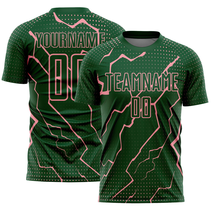 Custom Green Medium Pink Lightning Sports Sublimation Soccer Uniform Jersey