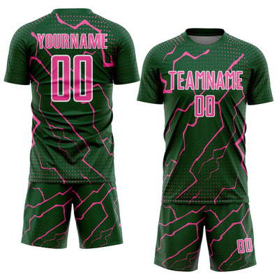 Custom Green Pink-White Lightning Sports Sublimation Soccer Uniform Jersey