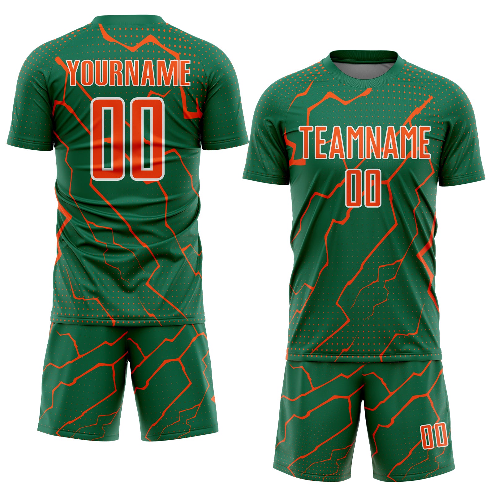 Custom Kelly Green Orange-White Lightning Sports Sublimation Soccer Uniform Jersey