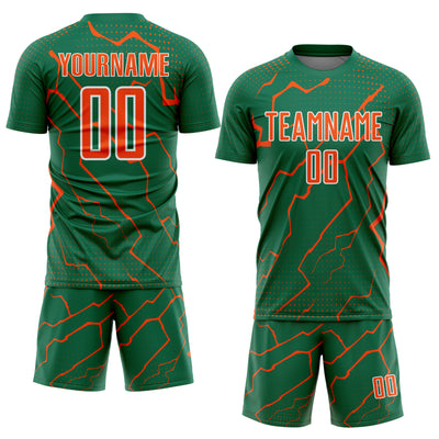 Custom Kelly Green Orange-White Lightning Sports Sublimation Soccer Uniform Jersey