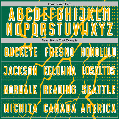 Custom Kelly Green Gold-White Lightning Sports Sublimation Soccer Uniform Jersey