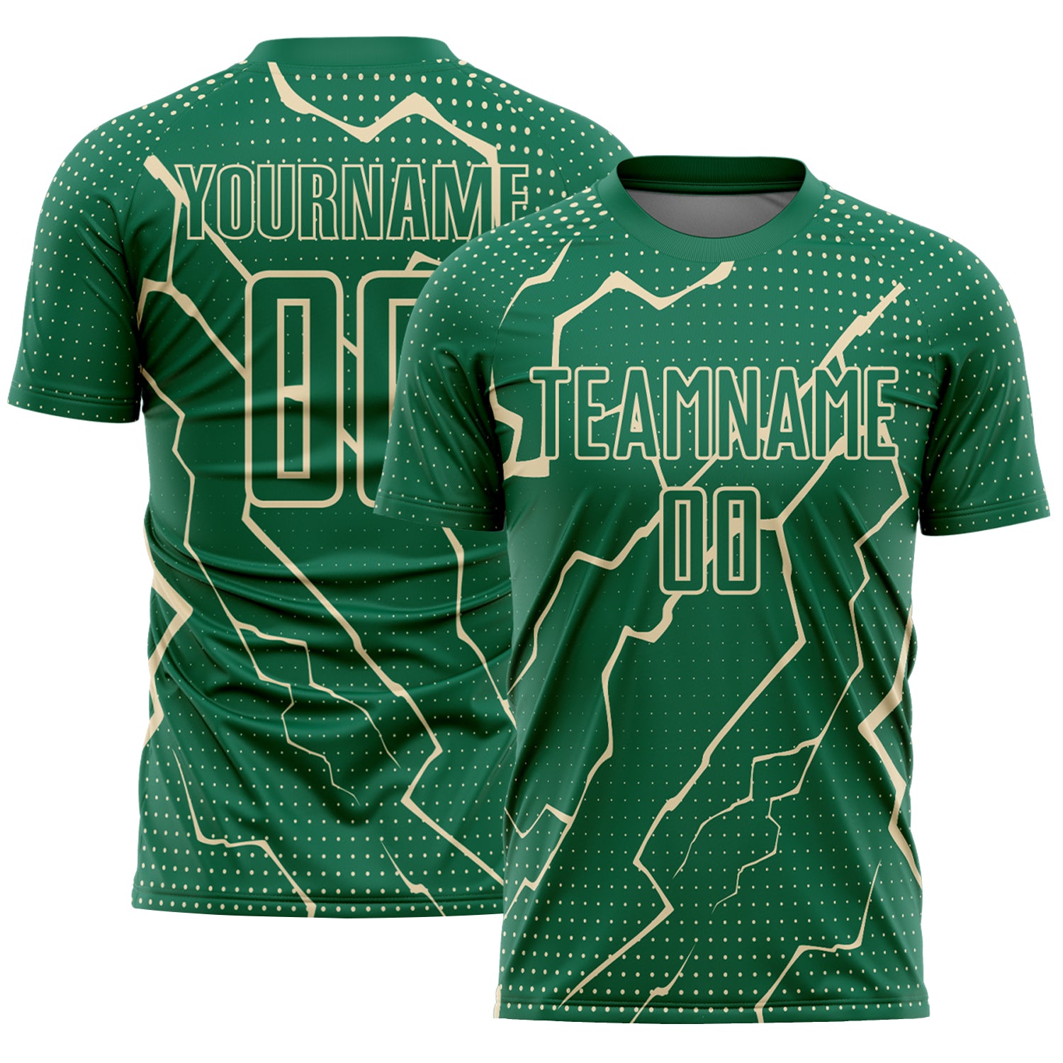 Custom Kelly Green Cream Lightning Sports Sublimation Soccer Uniform Jersey
