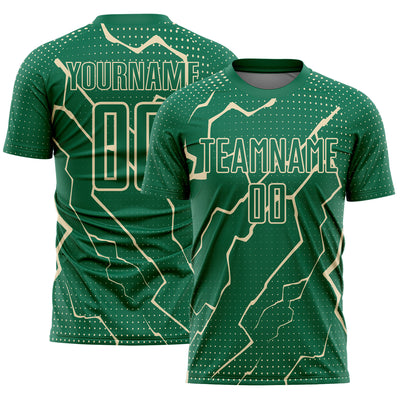 Custom Kelly Green Cream Lightning Sports Sublimation Soccer Uniform Jersey