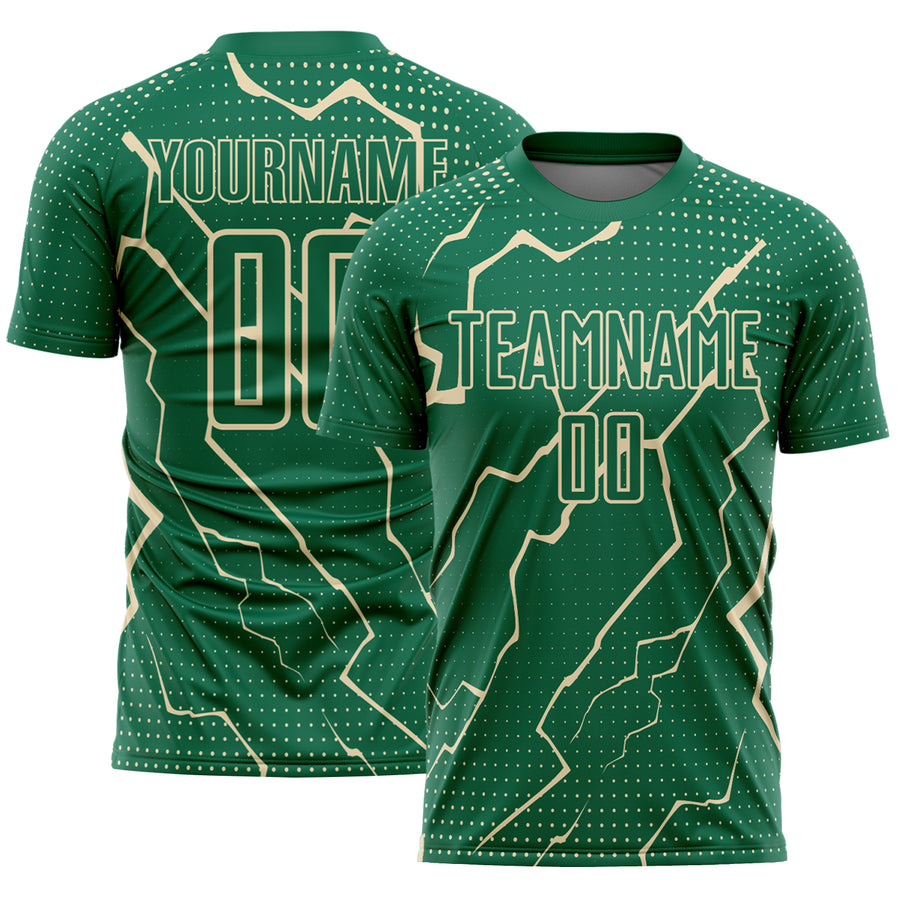 Custom Kelly Green Cream Lightning Sports Sublimation Soccer Uniform Jersey