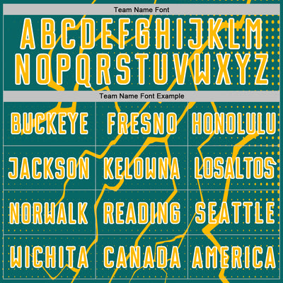 Custom Teal Gold-White Lightning Sports Sublimation Soccer Uniform Jersey