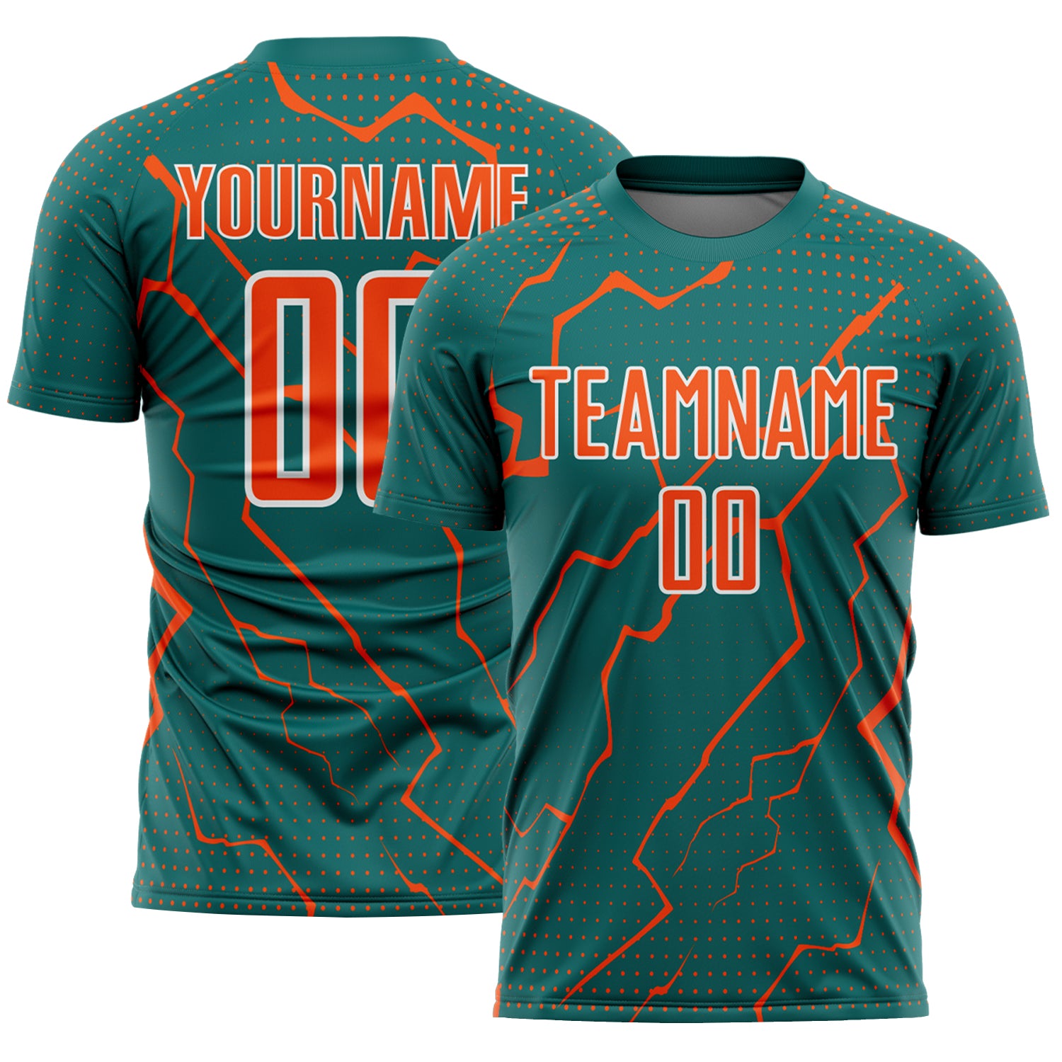 Custom Teal Orange-White Lightning Sports Sublimation Soccer Uniform Jersey