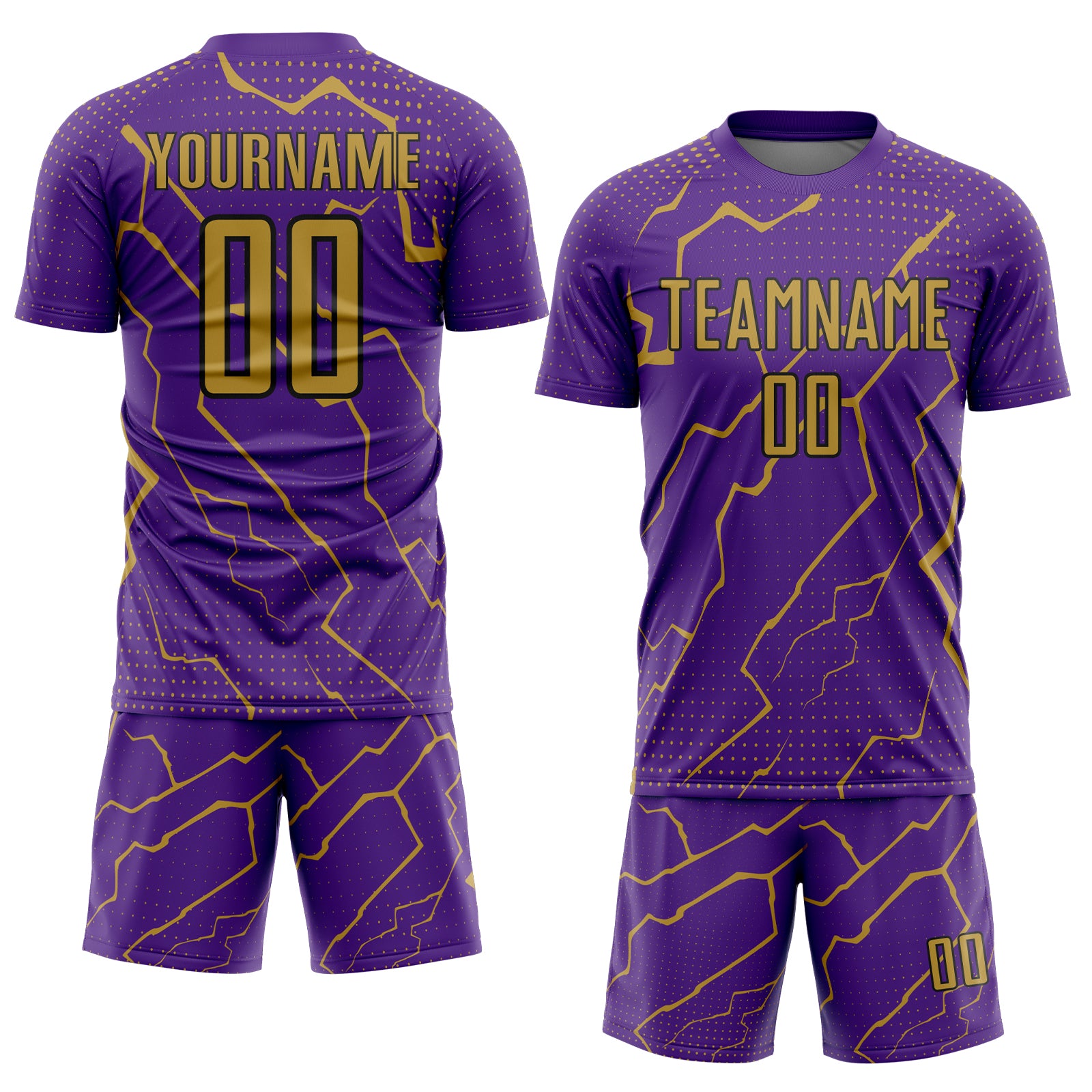 Custom Purple Old Gold-Black Lightning Sports Sublimation Soccer Uniform Jersey