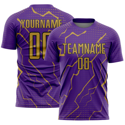 Custom Purple Old Gold-Black Lightning Sports Sublimation Soccer Uniform Jersey