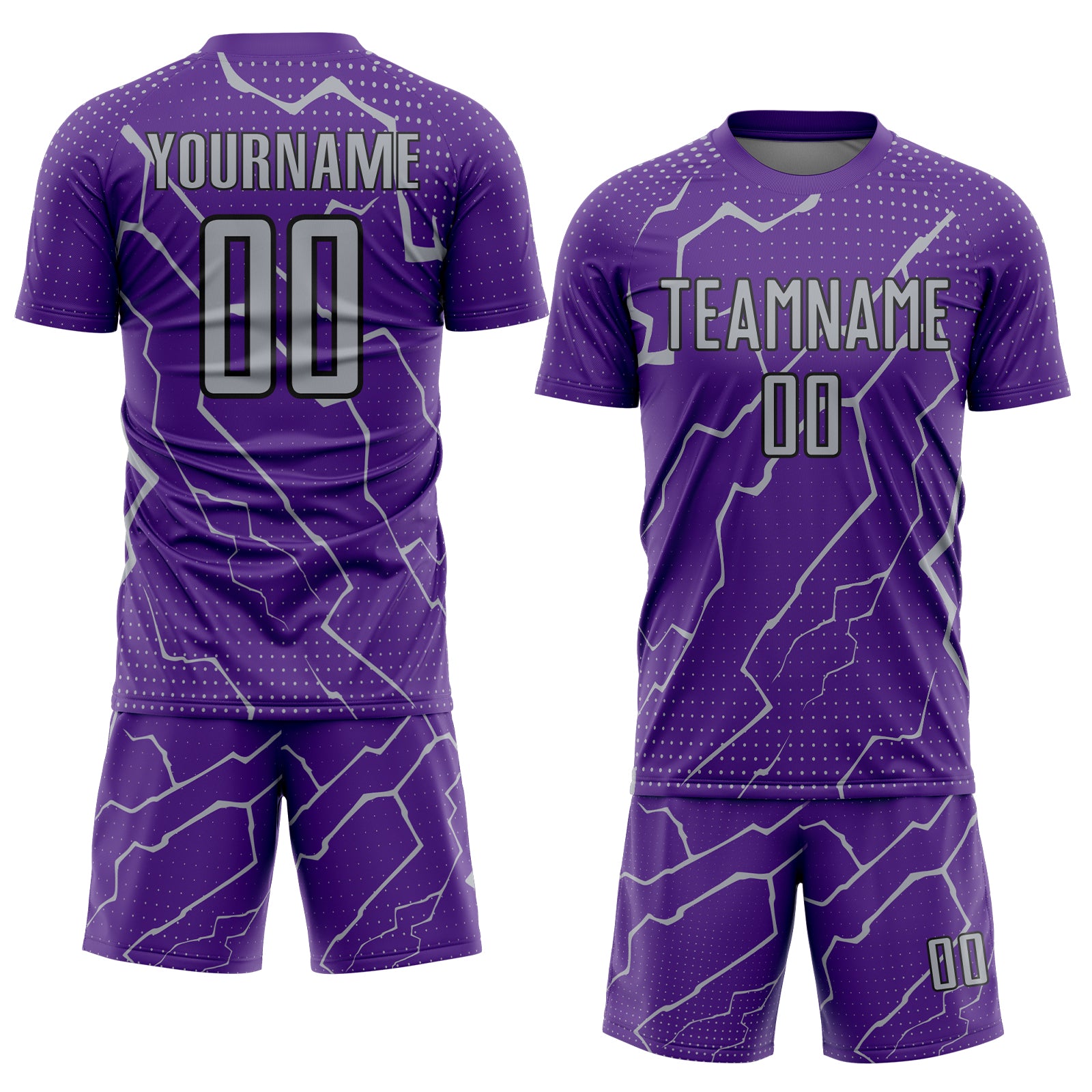 Custom Purple Gray-Black Lightning Sports Sublimation Soccer Uniform Jersey