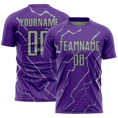 Custom Purple Gray-Black Lightning Sports Sublimation Soccer Uniform Jersey