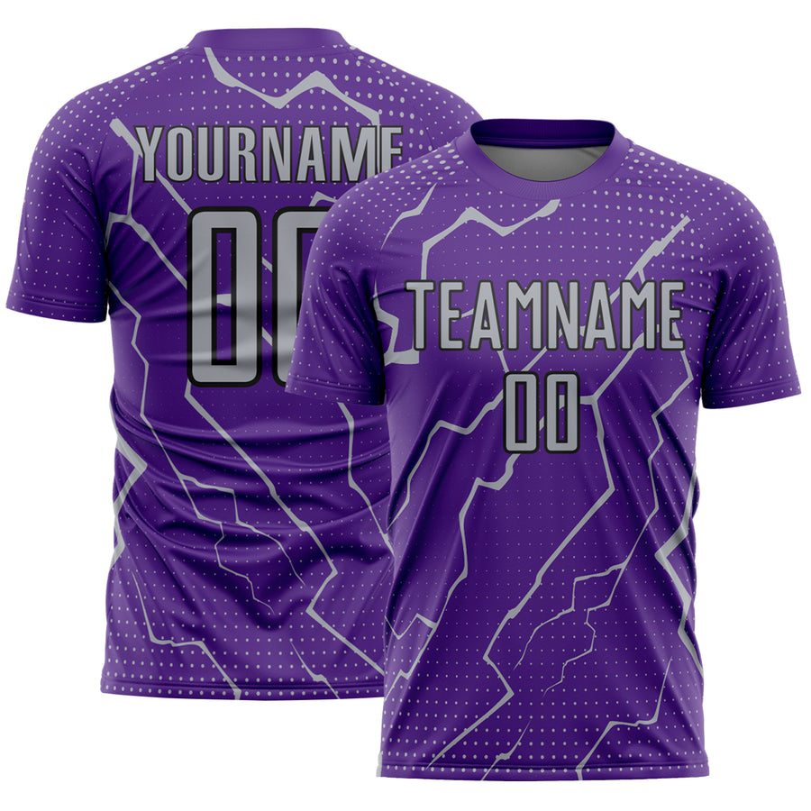 Custom Purple Gray-Black Lightning Sports Sublimation Soccer Uniform Jersey