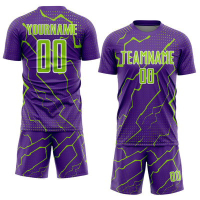 Custom Purple Neon Green-White Lightning Sports Sublimation Soccer Uniform Jersey